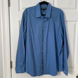 Express Men’s Solid Blue Long-Sleeve Dress Shirt